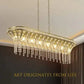 Modern champagne gold kitchen island lamp with oval crystal chandelier and adjustable chain
