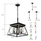 Farmhouse Chandelier 4 Lights iron fixture with walnut and black finishes, trapezoidal frame, and four vintage-style bulbs