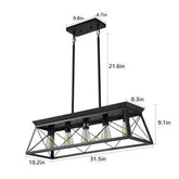 Farmhouse Chandelier black metal rectangular frame with five vintage-style bulbs and adjustable hanging rods