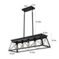 Farmhouse Chandelier black metal rectangular frame with five vintage-style bulbs and adjustable hanging rods