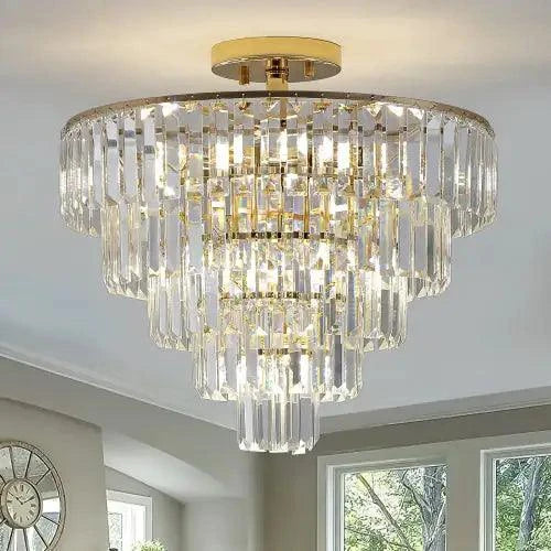 golden crystal chandelier with five layers and modern luxury design