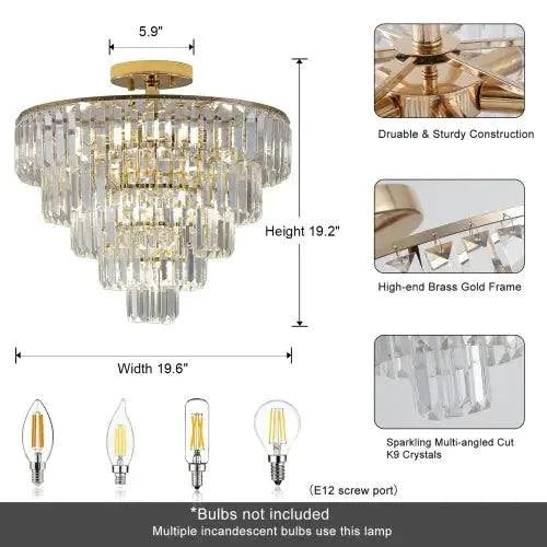 Large golden crystal chandelier 5-layer round modern lamp