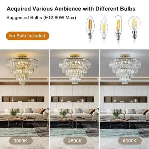 Golden 5-layer crystal chandelier with round design for living room