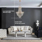 Golden Crystal Chandelier with a polished gold frame and cascading clear crystal tiers in a modern luxury design