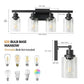 Black rustic and farmhouse wall-mounted lamp with four glass and iron lights for bathroom or dressing room decor