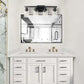 Black rustic farmhouse lamp with iron frame and glass shades for bathroom wall mounting