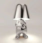 Impression LED Lamp with shiny metallic silver finish and figure-shaped base holding a smooth conical lampshade