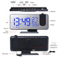 LED Digital Projection Clock with blue LED display, black ABS plastic body, radio, temperature and humidity indicators, projection lens, and multiple function buttons.