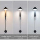 LED indoor Wall Lamps in black with cylindrical aluminum bodies and clear acrylic shades, shown in warm white 2700-3000K, natural white 4000-4500K, and cold white 6000-6500K light