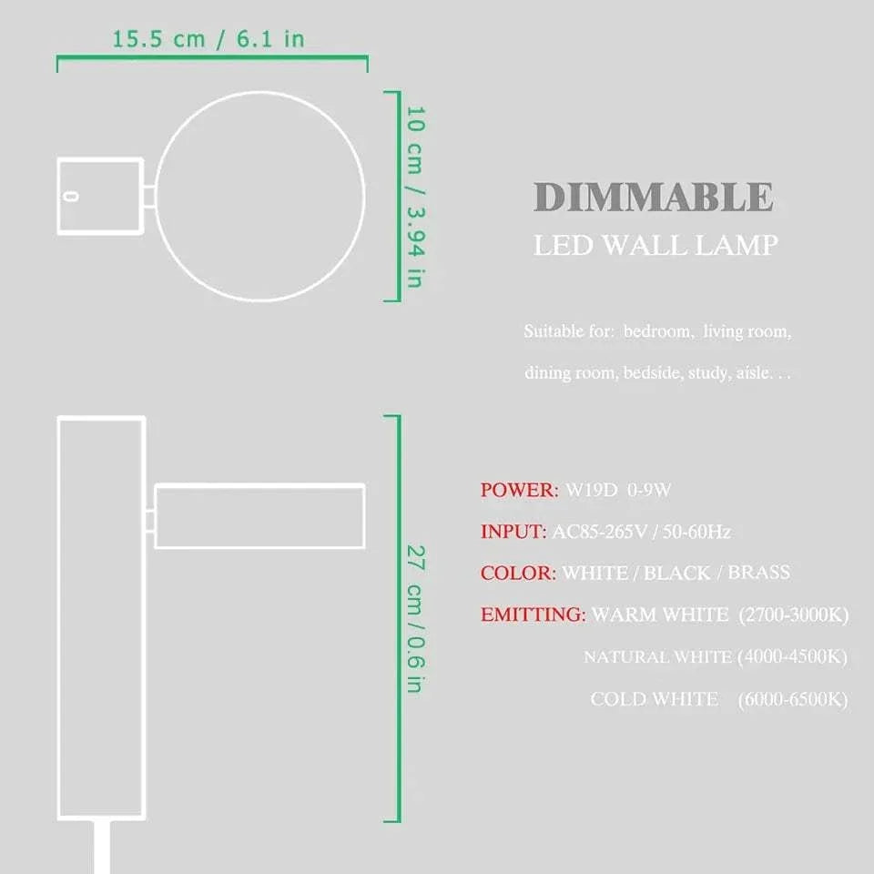 LED indoor Wall Lamps with dimmable feature, sleek cylindrical design in white color, suitable for bedrooms and living rooms