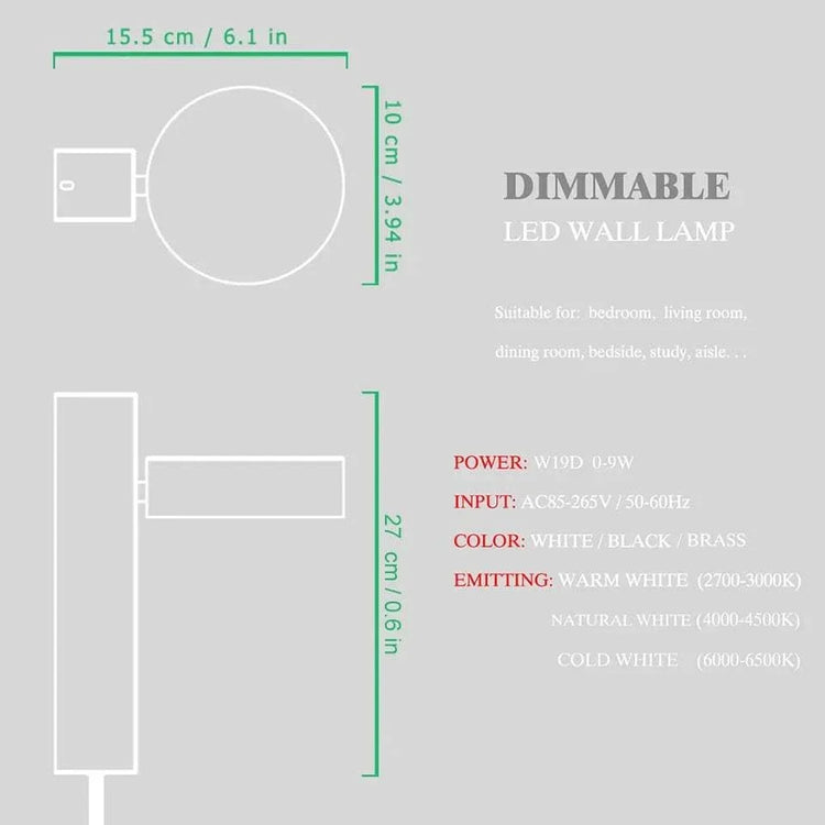 LED indoor Wall Lamps with dimmable feature, sleek cylindrical design in white color, suitable for bedrooms and living rooms