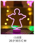 LED Neon Light shaped like an angel in glowing pink mounted on a white circular base with a grid pattern underneath