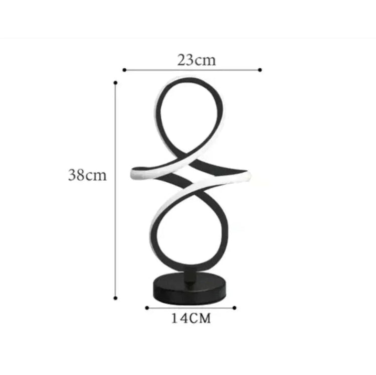 Black modern LED Table Lamp with a double loop design and integrated white LED lighting on a round base