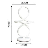 LED Table Lamp with white flexible loop design, made of smooth material, standing on a round base with dimensions 38cm height and 22cm width