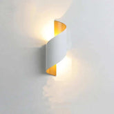 LED Waterproof Outdoor Wall Lamp with white curved metal exterior and warm yellow light glowing from top and bottom