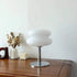 Macaron LED Lamp with a white glass mushroom-shaped shade, chrome stem, and round mirrored base