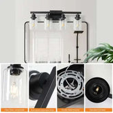 Black rustic farmhouse 4-light iron and glass wall-mounted bathroom lamp with vintage design