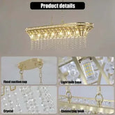 Modern Champagne Gold Kitchen Island Lamp oval crystal chandelier with champagne gold metal frame, hanging chains, and clear crystal bead accents