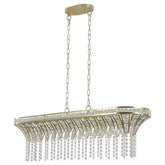 Modern Champagne Gold Kitchen Island Lamp with oval crystal chandelier design featuring hanging crystal beads and champagne gold metal frame