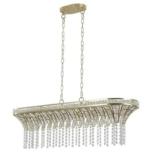 Modern Champagne Gold Kitchen Island Lamp with oval crystal chandelier design featuring hanging crystal beads and champagne gold metal frame
