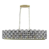 Modern Champagne Gold oval chandelier with metal frame, clear K9 crystals in diamond pattern, suspended by chain
