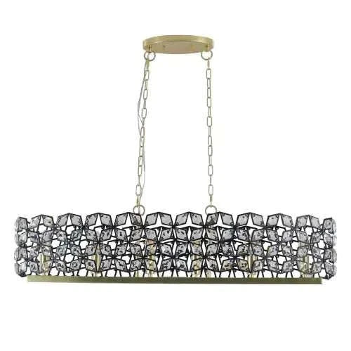 Modern Champagne Gold oval chandelier with metal frame, clear K9 crystals in diamond pattern, suspended by chain