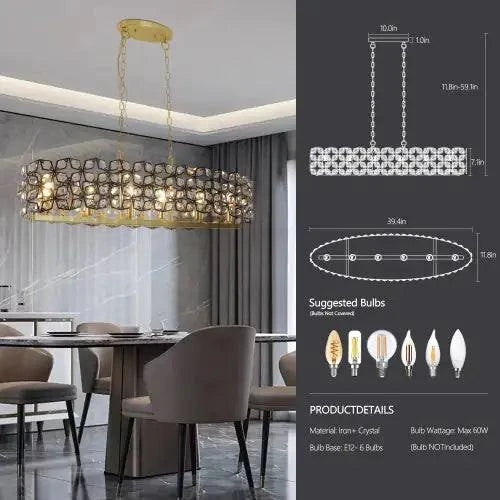 Modern champagne gold oval crystal chandelier with clear K9 crystals