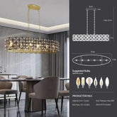 Modern champagne gold oval crystal chandelier with clear K9 crystals