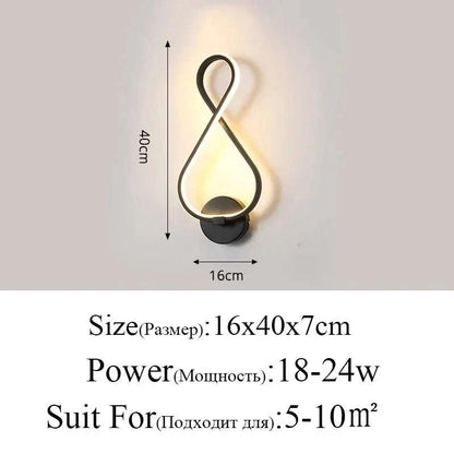 Modern Wall Lamps with black aluminum frame in looped design and integrated LED light emitting warm illumination