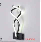 Modern Wall Lamps featuring a black aluminum base and twisting white acrylic LED light strips offering stylish up-down illumination.