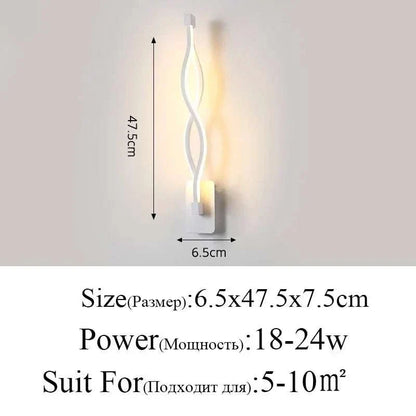 Modern Wall Lamps with sleek white aluminum body, twisting up-down LED design, measuring 47.5 cm tall and 6.5 cm wide.