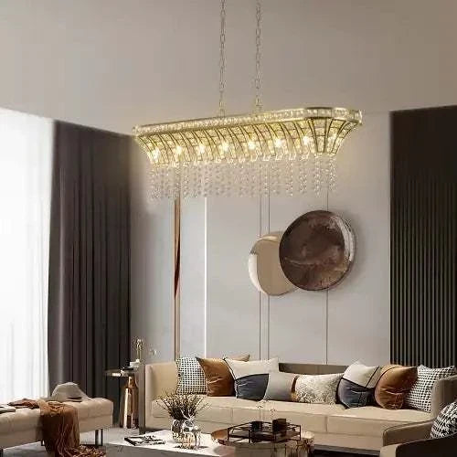 Modern champagne gold kitchen island lamp with oval crystal ceiling chandelier and adjustable height