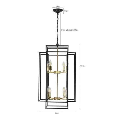 8 Lights Black & Gold Lantern Tiered Chandelierspecification
Origin:
China
Main Color:
gold
Main materials:
iron
Product Style:
farmhouse
Product dimensions
Assembly Length (in.):
18.10
Assembly Width (inches):
1Alphas lightAlphas lightBlack & Gold Lantern