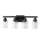 Rustic & Farmhouse lamp with four clear glass cylindrical shades and matte black iron frame wall-mounted fixture