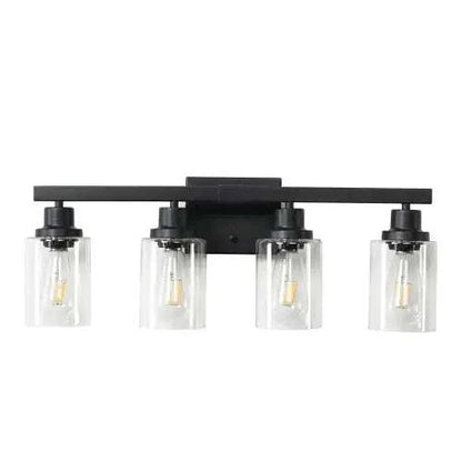 Rustic & Farmhouse lamp with four clear glass cylindrical shades and matte black iron frame wall-mounted fixture