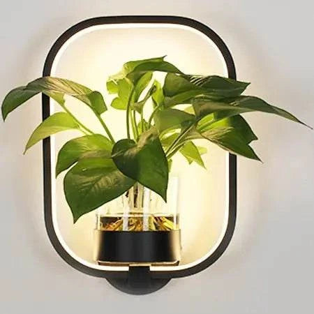 Modern wall plant LED lamp with live greenery and bright energy-efficient lighting on a wall