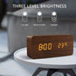 Alarm LED Watch, rectangular dark wood desktop clock with bright orange LED time and temperature display
