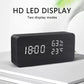 Alarm LED Watch, black rectangular wooden clock with bright white LED time, humidity and temperature display