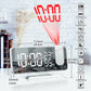 LED Digital Projection Clock with a sleek white plastic body, large mirrored LED display, and red time projection feature.